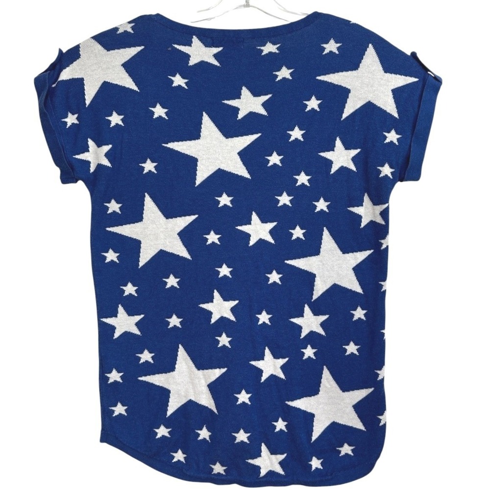 Joseph‎ A Star Print Sweater Women Blue White Short Sleeve July 4th Patriotic M